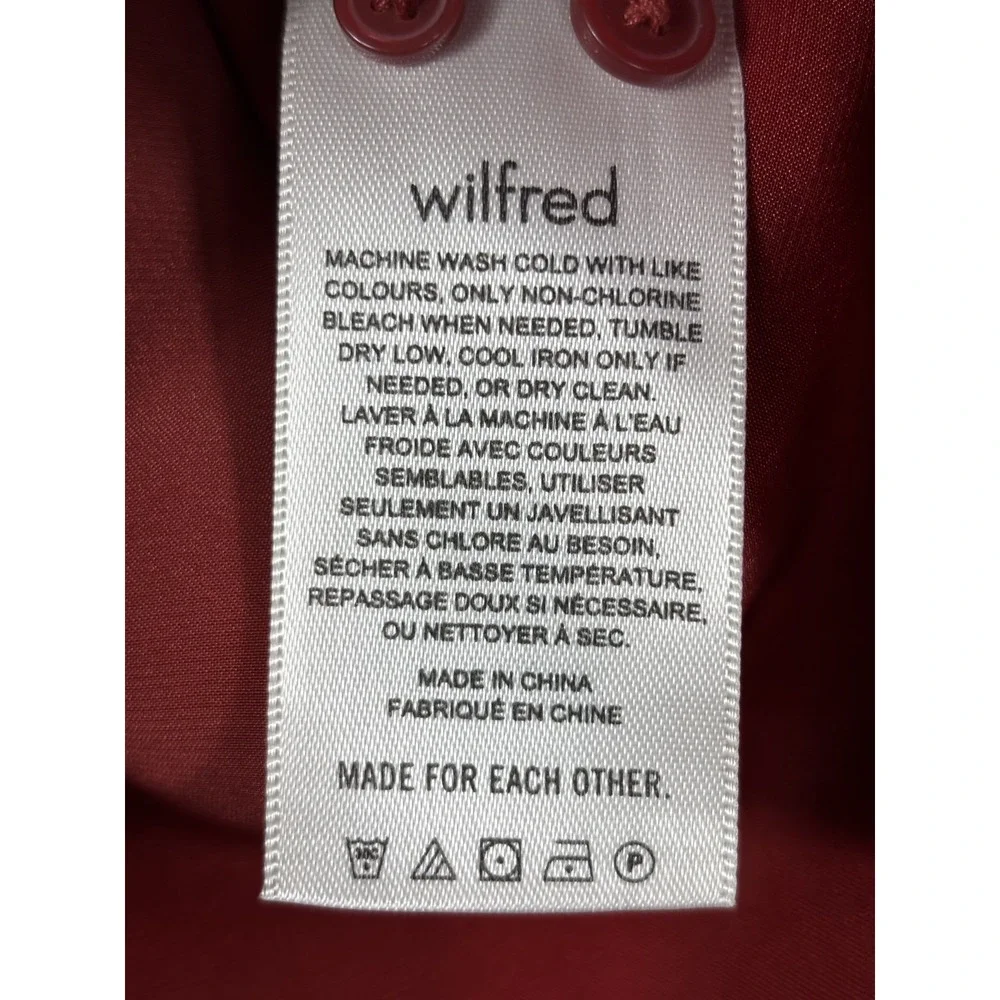 Wilfred Aritzia XS Rust Satin Tie Front Blouse Long Sleeve NWT Chic - Picture 9 of 9